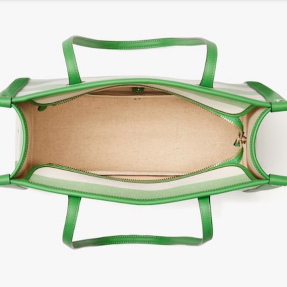 NWT-Kate Spade-Market Cabana☀️Canvas Medium Tote-Green & White Striped-$228: - Picture 14 of 16